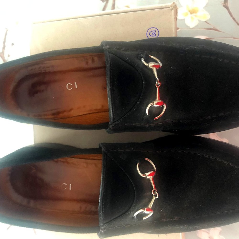 GUCCI Black Suede Horsebit Loafers